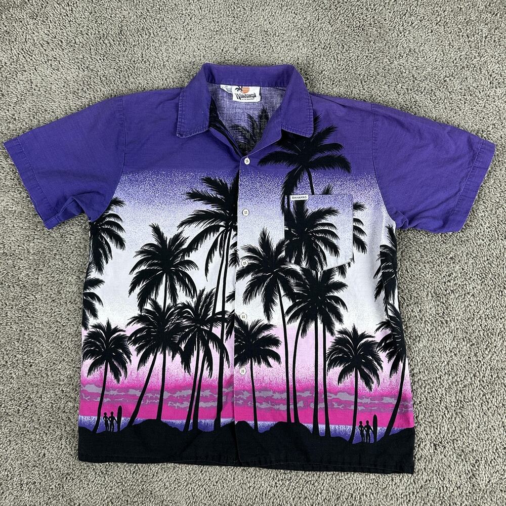 Windswept Bahamas Shirt Mens XL Palm Tree Sunset Hawaiian Beach Casual Tropical